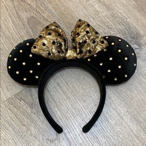 Black and Gold Polka Dot Mouse Ears Headband